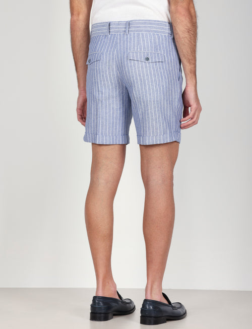 Bermuda a righe in lino e viscosa|Colore:Denim