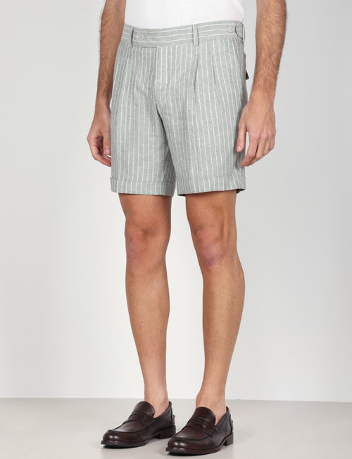 Bermuda a righe in lino e viscosa|Colore:Verde