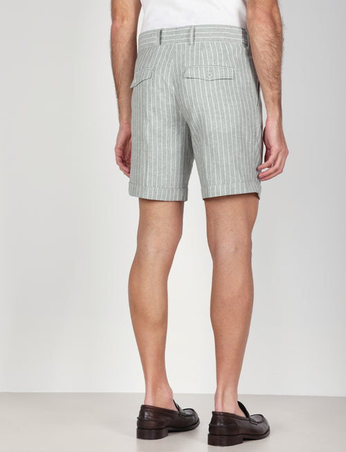 Bermuda a righe in lino e viscosa|Colore:Verde