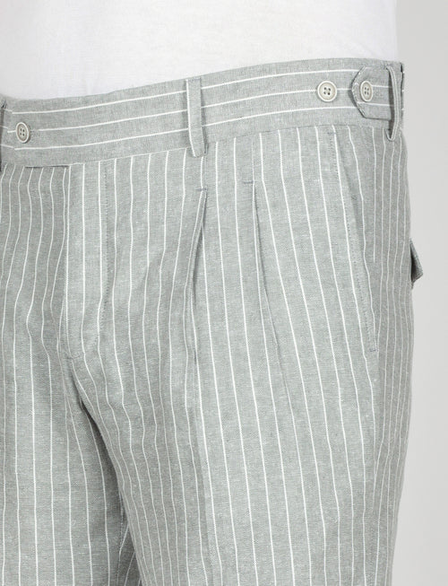 Bermuda a righe in lino e viscosa|Colore:Verde