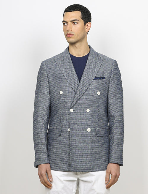Giacca doppiopetto jacquared in lino e cotone|Colore:Blu