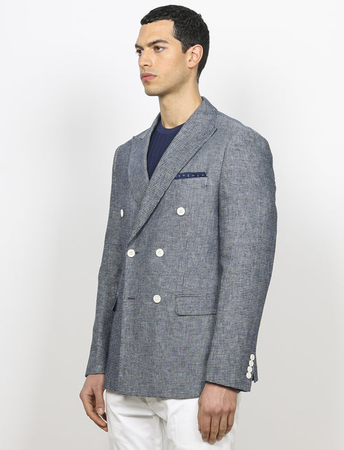 Giacca doppiopetto jacquared in lino e cotone|Colore:Blu