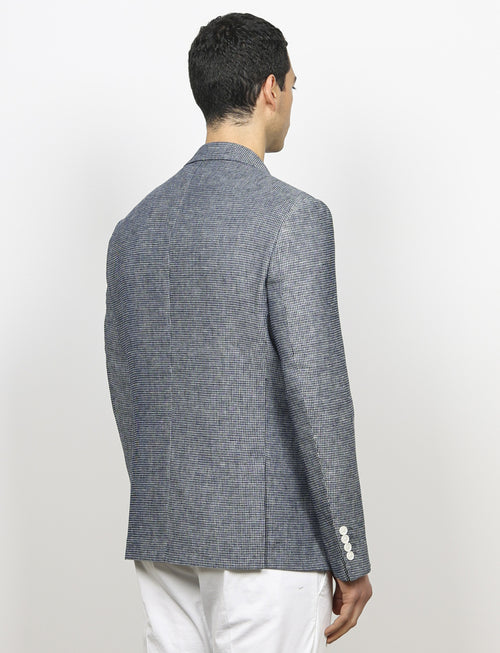 Giacca doppiopetto jacquared in lino e cotone|Colore:Blu