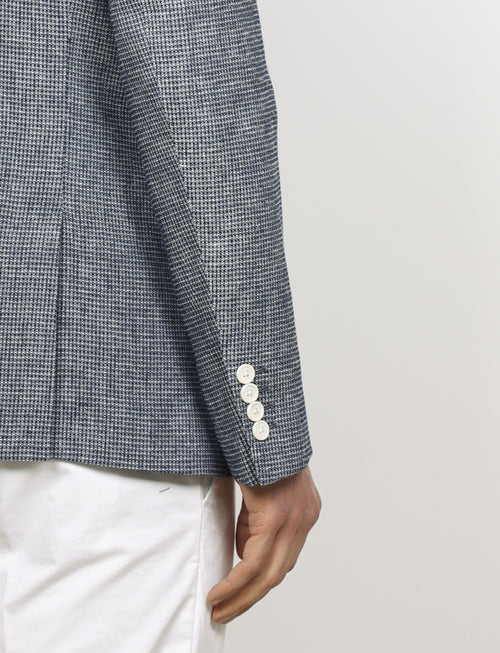 Giacca doppiopetto jacquared in lino e cotone|Colore:Blu