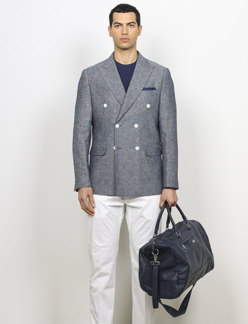 Giacca doppiopetto jacquared in lino e cotone|Colore:Blu