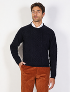 Maglia girocollo a rombi e trecce in lana |Colore:Blu