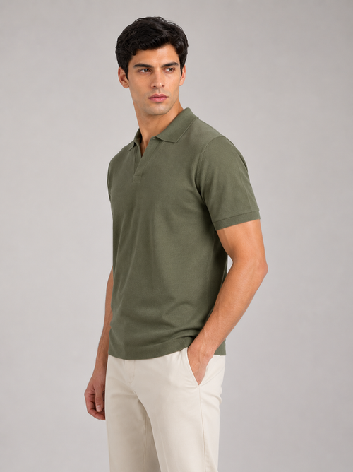 Polo in cotone derby senza bottoni |Colore:Verde