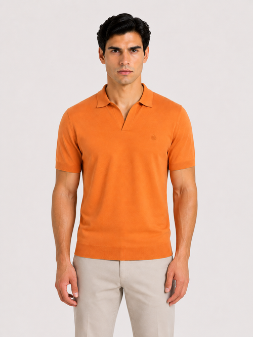 Polo in cotone derby senza bottoni |Colore:Arancio