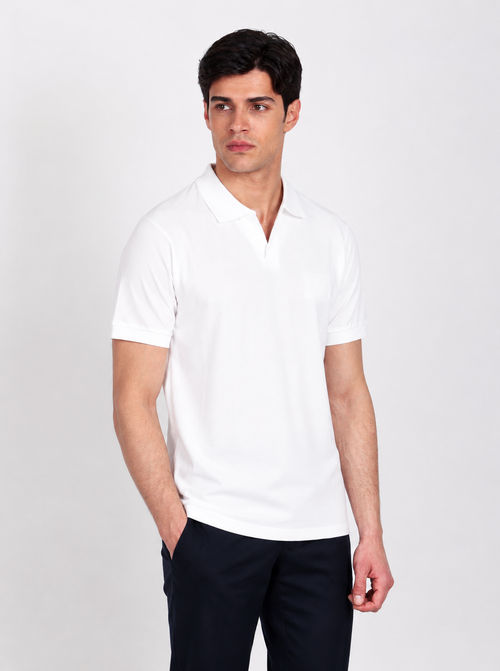 Polo in cotone derby senza bottoni |Colore:Bianco