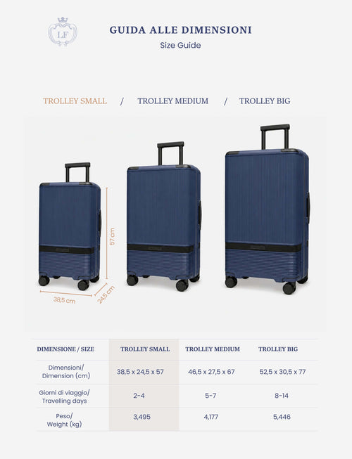 Trolley cabina rigido 57 cm 4 ruote |Colore:Blu
