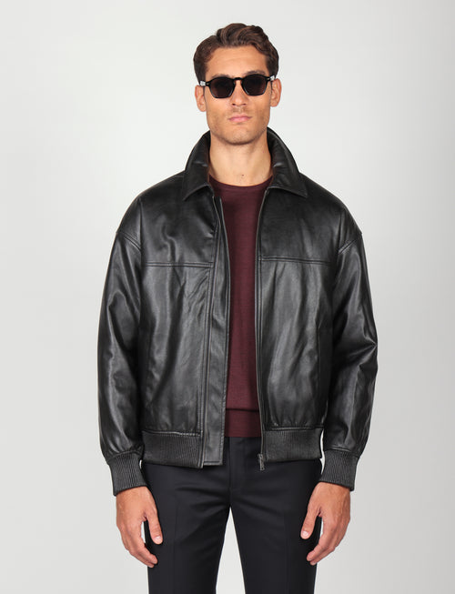 Bomber similpelle con zip |Colore:Nero