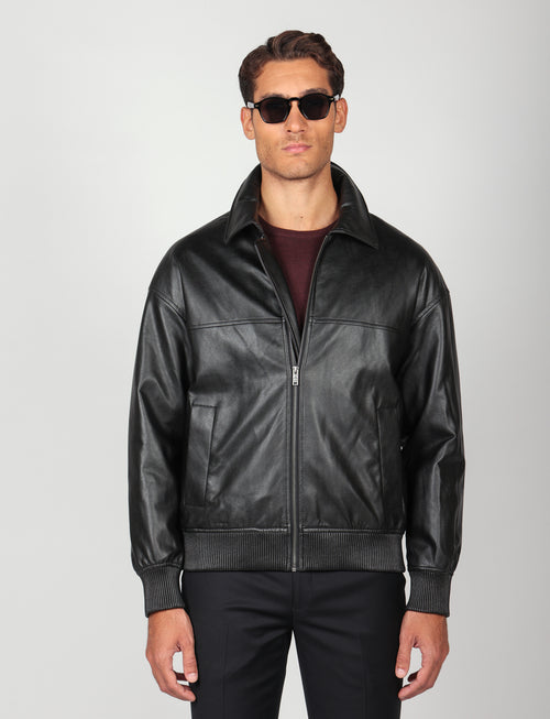 Bomber similpelle con zip |Colore:Nero