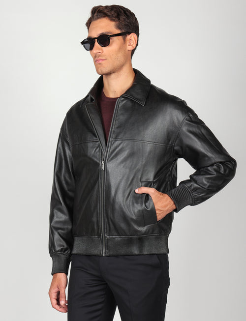 Bomber similpelle con zip |Colore:Nero