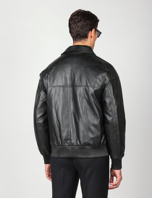 Bomber similpelle con zip |Colore:Nero