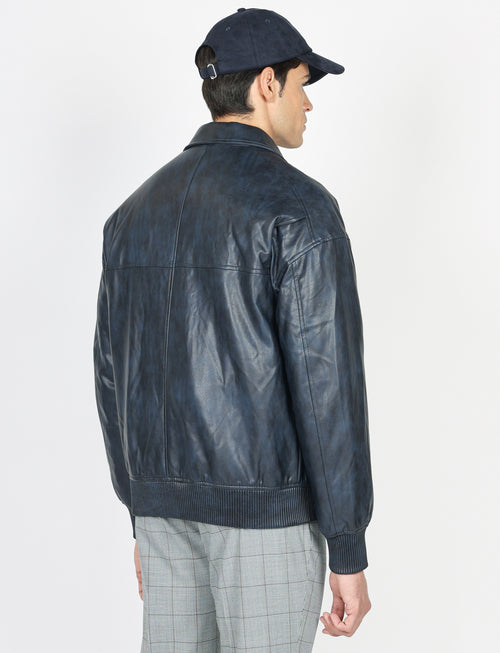 Bomber similpelle con zip |Colore:Blu