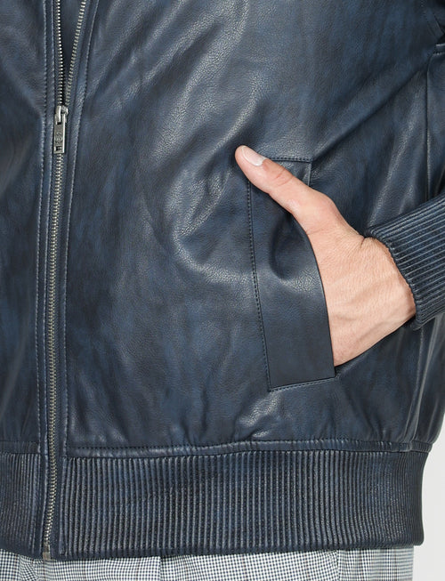 Bomber similpelle con zip |Colore:Blu