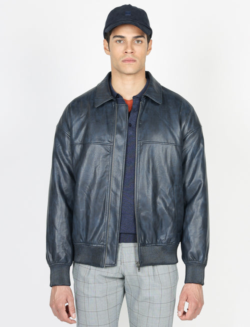 Bomber similpelle con zip |Colore:Blu