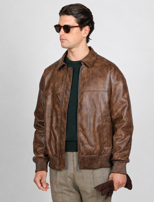 Bomber similpelle con zip |Colore:Moro