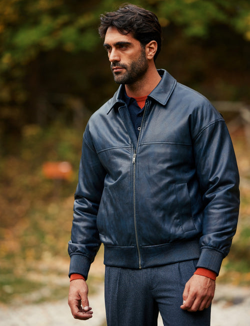 Bomber similpelle con zip |Colore:Blu
