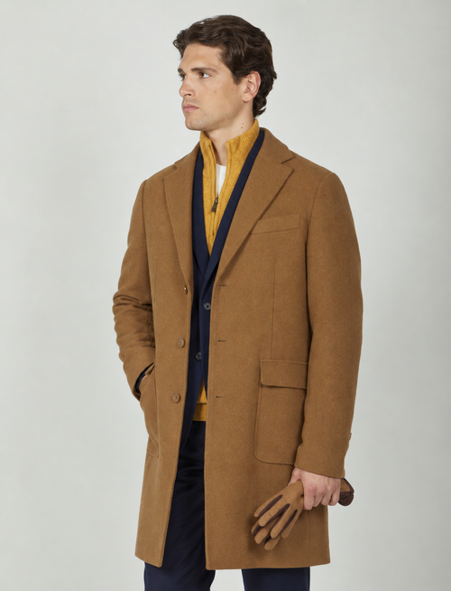 Cappotto in lana tessuto nido d'ape |Colore:Cammello