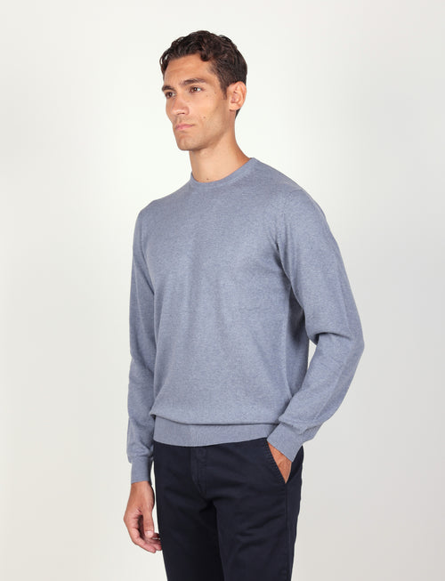Maglia girocollo in cotone e lana |Colore:Celeste