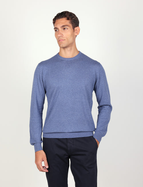 Maglia girocollo in cotone e lana |Colore:Denim