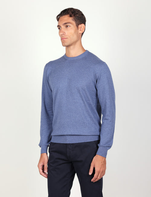 Maglia girocollo in cotone e lana |Colore:Denim