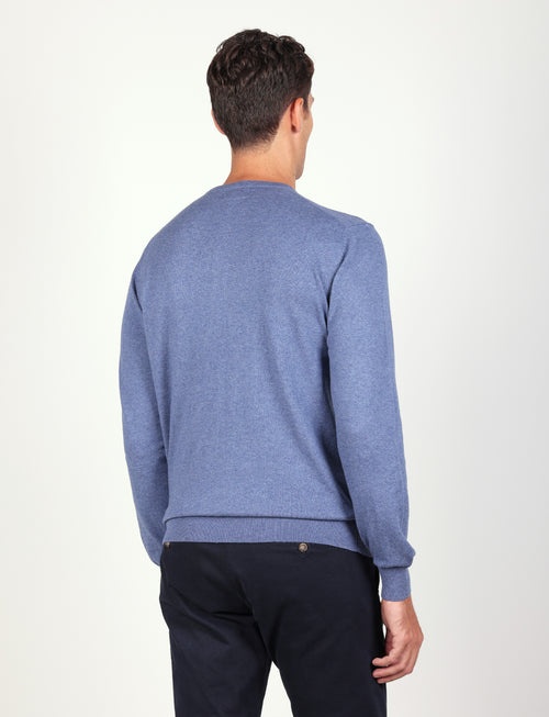 Maglia girocollo in cotone e lana |Colore:Denim