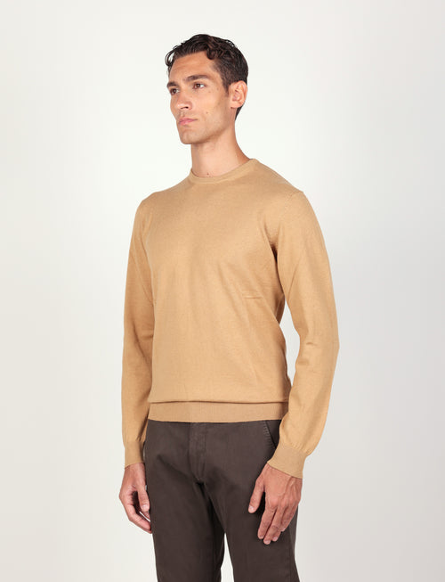 Maglia girocollo in cotone e lana |Colore:Cammello