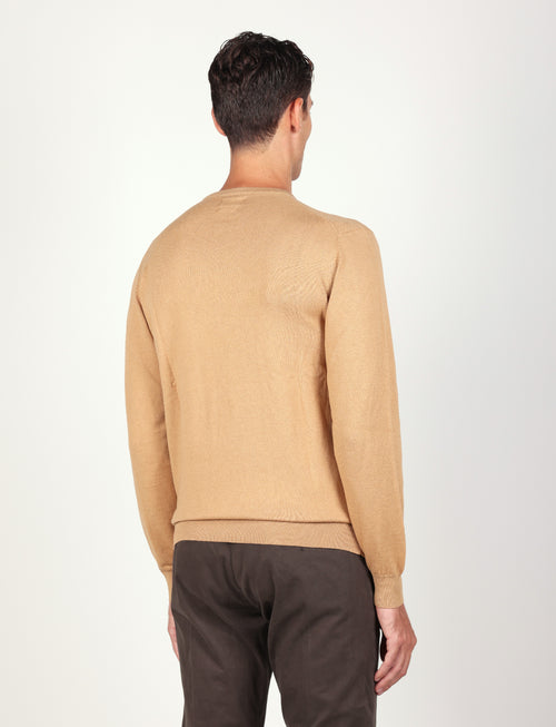 Maglia girocollo in cotone e lana |Colore:Cammello