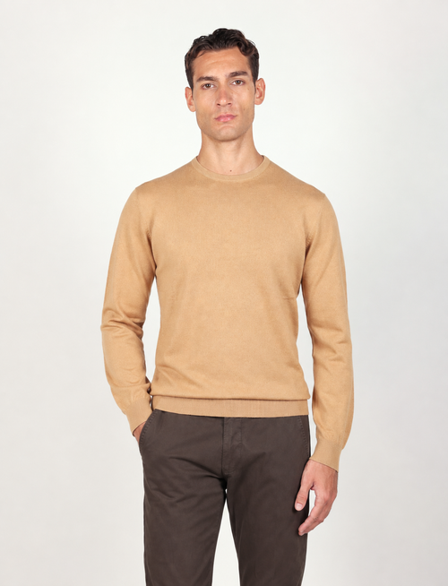 Maglia girocollo in cotone e lana |Colore:Cammello