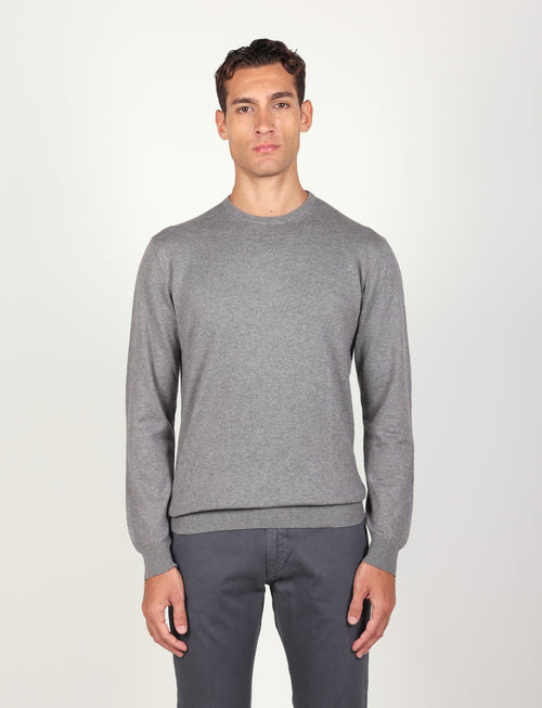 Maglia girocollo in cotone e lana |Colore:Grigio medio