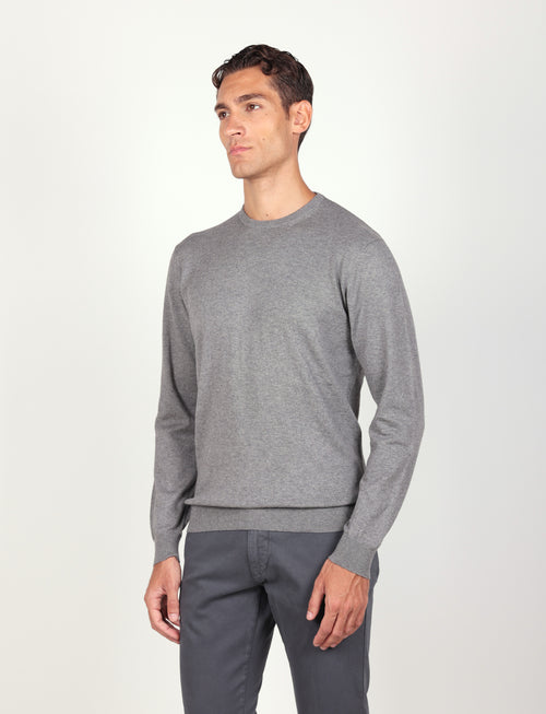 Maglia girocollo in cotone e lana |Colore:Grigio medio