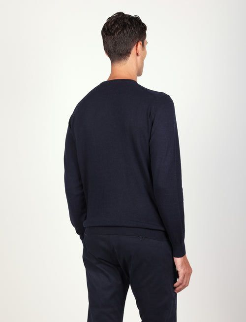 Maglia girocollo in cotone e lana |Colore:Dark blu