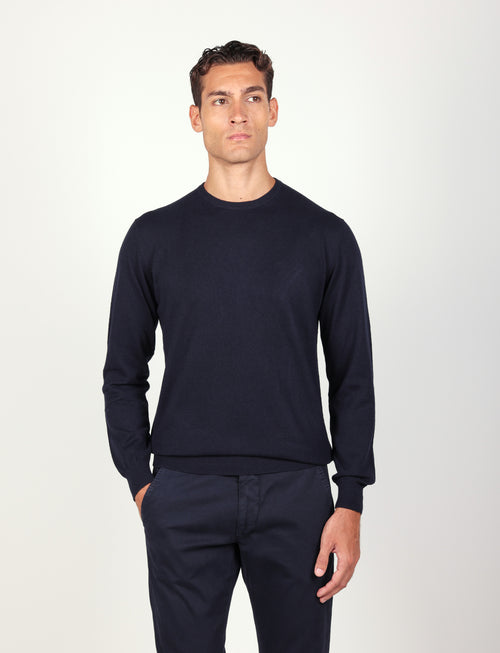 Maglia girocollo in cotone e lana |Colore:Dark blu