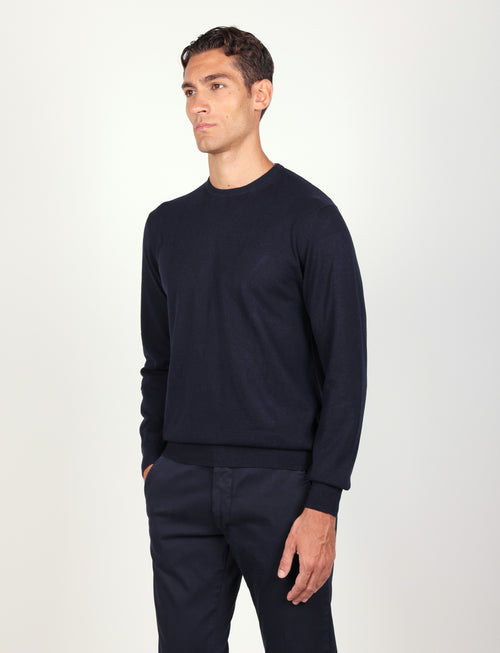 Maglia girocollo in cotone e lana |Colore:Dark blu