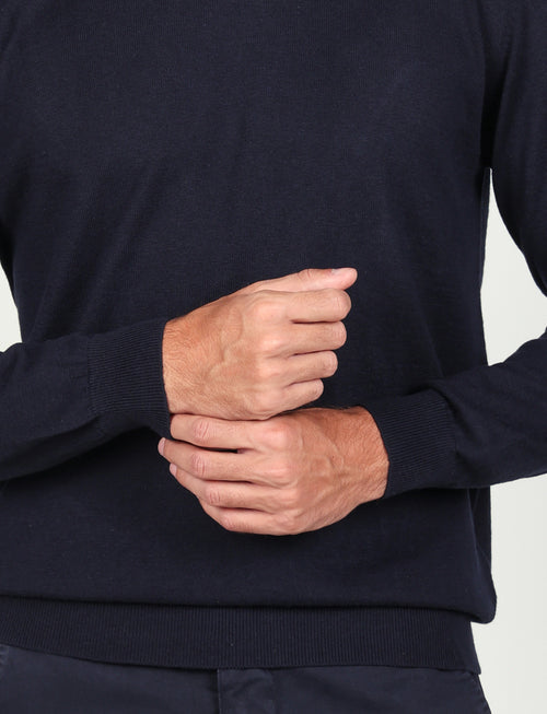 Maglia girocollo in cotone e lana |Colore:Dark blu