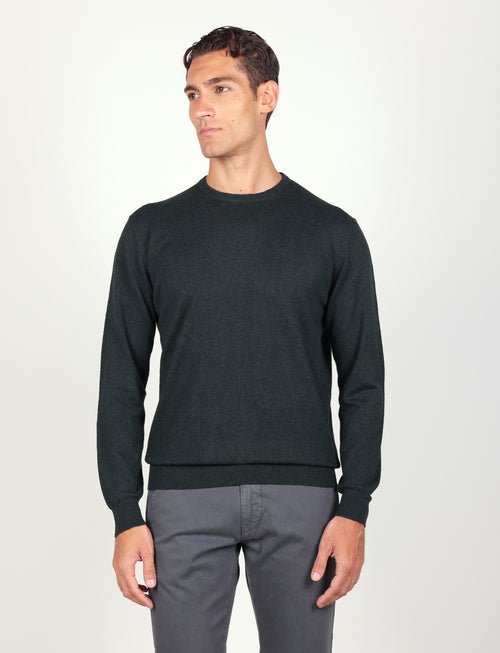 Maglia girocollo in cotone e lana |Colore:Foresta