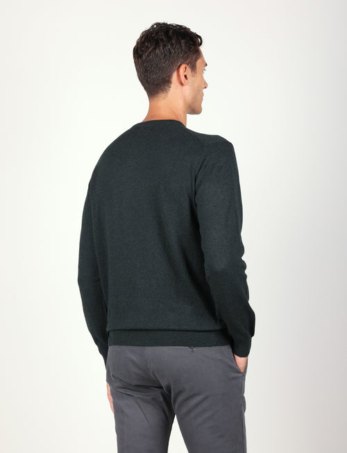 Maglia girocollo in cotone e lana |Colore:Foresta