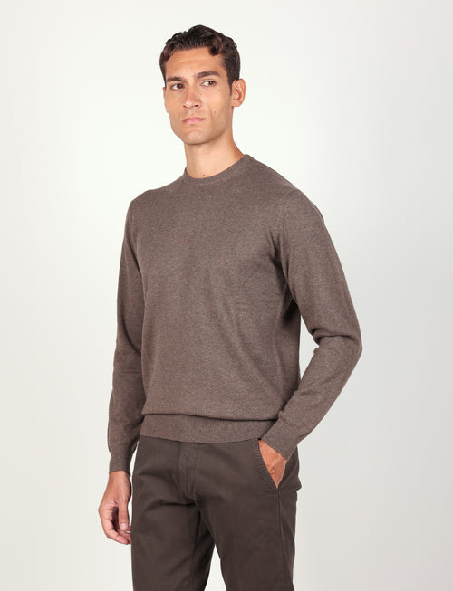 Maglia girocollo in cotone e lana |Colore:Taupe