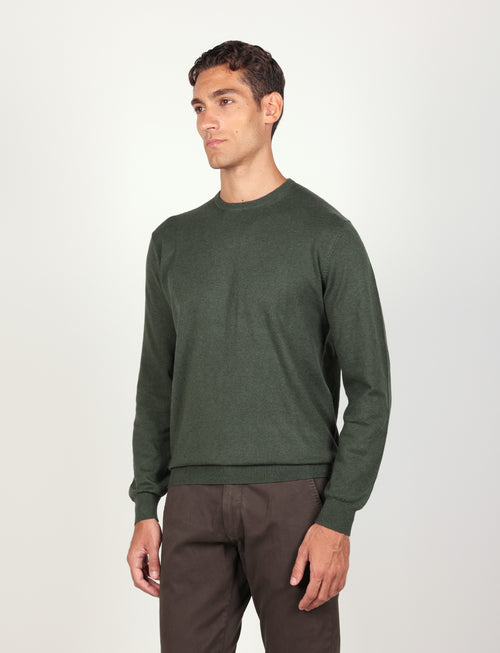 Maglia girocollo in cotone e lana |Colore:Verde militare
