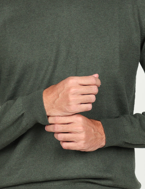 Maglia girocollo in cotone e lana |Colore:Verde militare