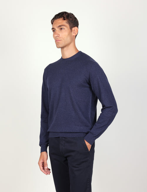 Maglia girocollo in cotone e lana |Colore:Avio