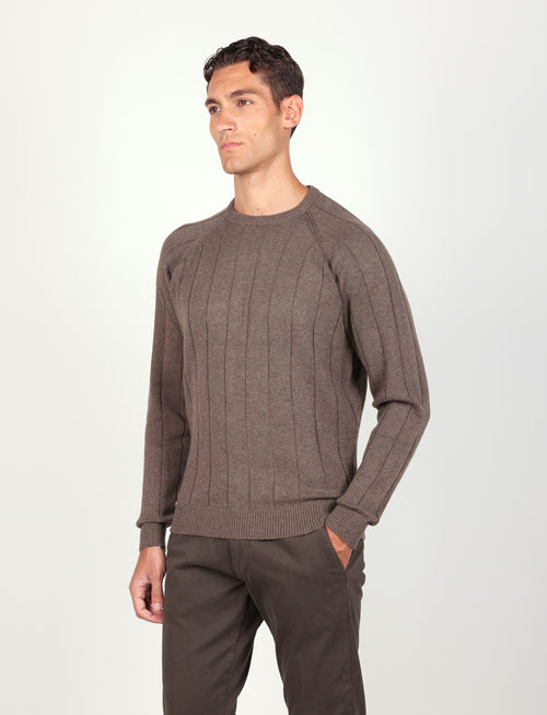 Maglia girocollo a coste in cotone e lana |Colore:Taupe