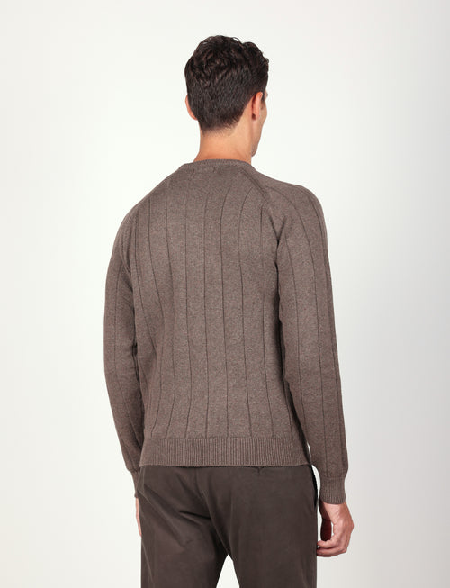 Maglia girocollo a coste in cotone e lana |Colore:Taupe
