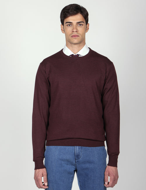 Maglia girocollo in lana merinos |Colore:Bordo