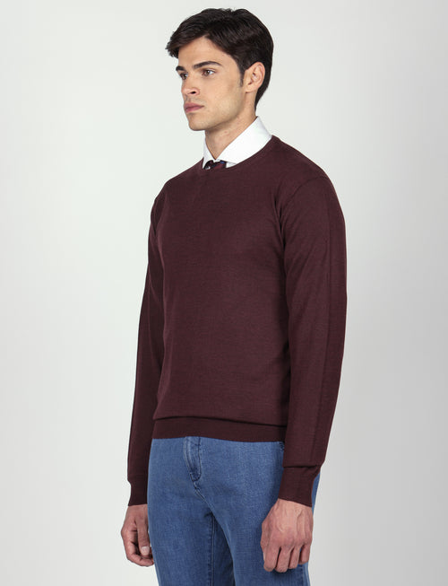 Maglia girocollo in lana merinos |Colore:Bordo