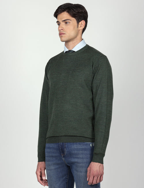 Maglia girocollo in lana merinos |Colore:Verde