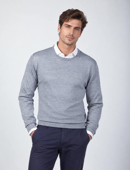 Maglia girocollo in lana merinos |Colore:Grigio medio