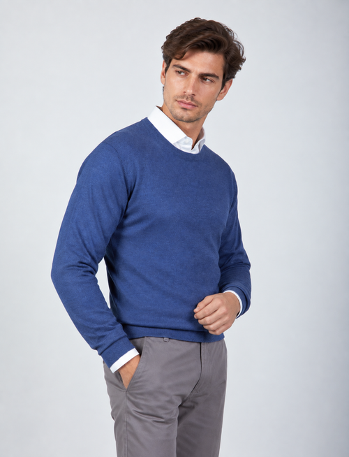 Maglia girocollo in lana merinos |Colore:Avio